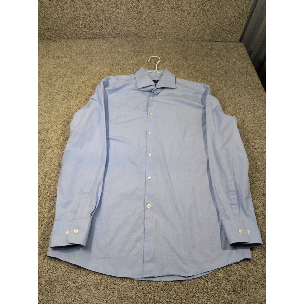 Hugo Boss Sharp Fit Easy Iron Dress Shirt Mens 17 34/35 Light Blue Micro Stripe